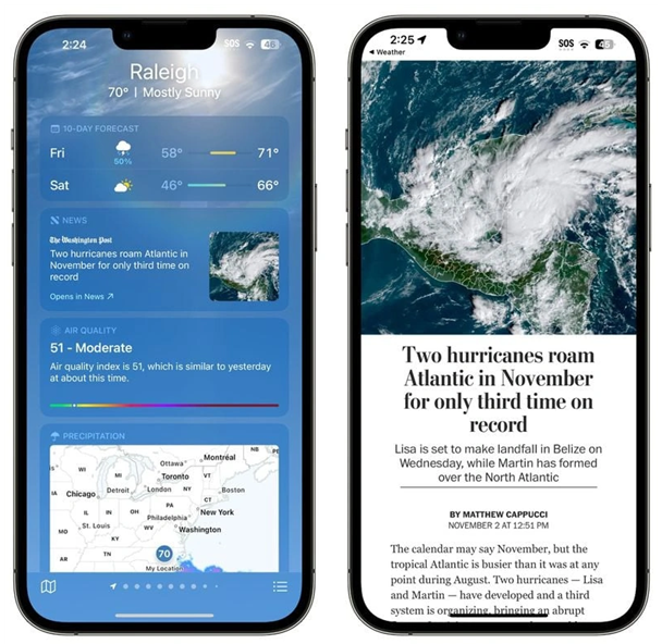 姜堰苹果14维修分享iPhone 14手机如何看天气时顺带看新闻 