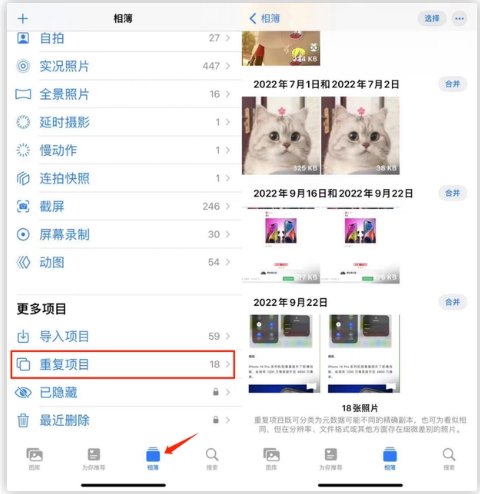 姜堰苹果手机维修分享iOS 16 中相册重复项目功能使用方法 